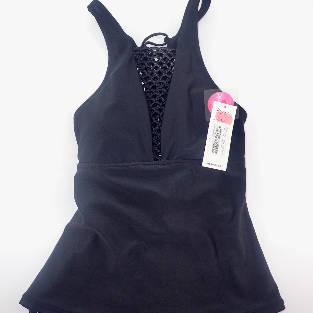 Black Lace Tankini Top by Raisins Petite Small New